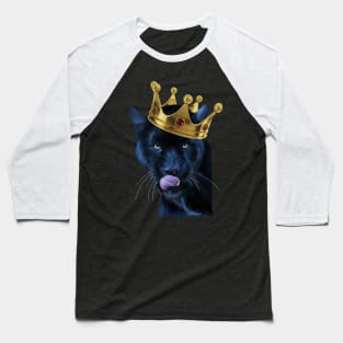 Black Panther Big Cat with Crown, Tropical Animal Baseball T-Shirt